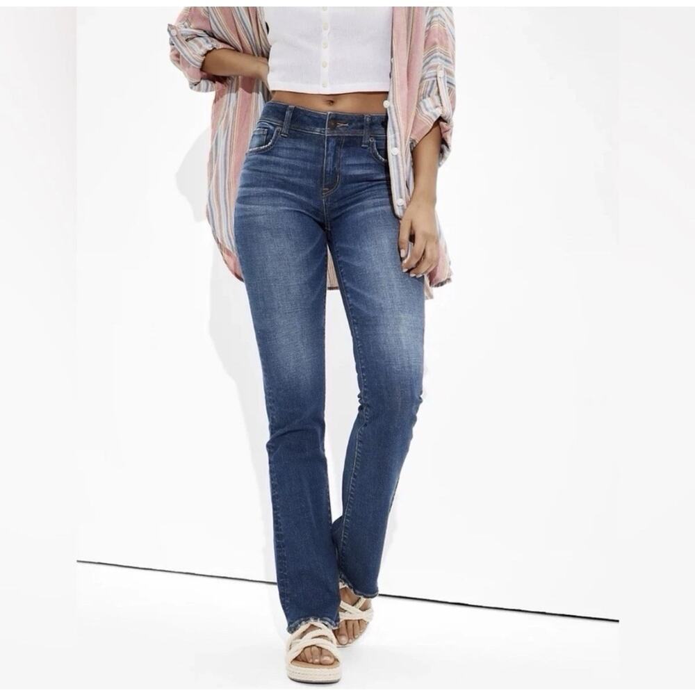 American Eagle Next Level Stretch Kick Boot Med Wash Jeans Hi Rise Women 14 Long